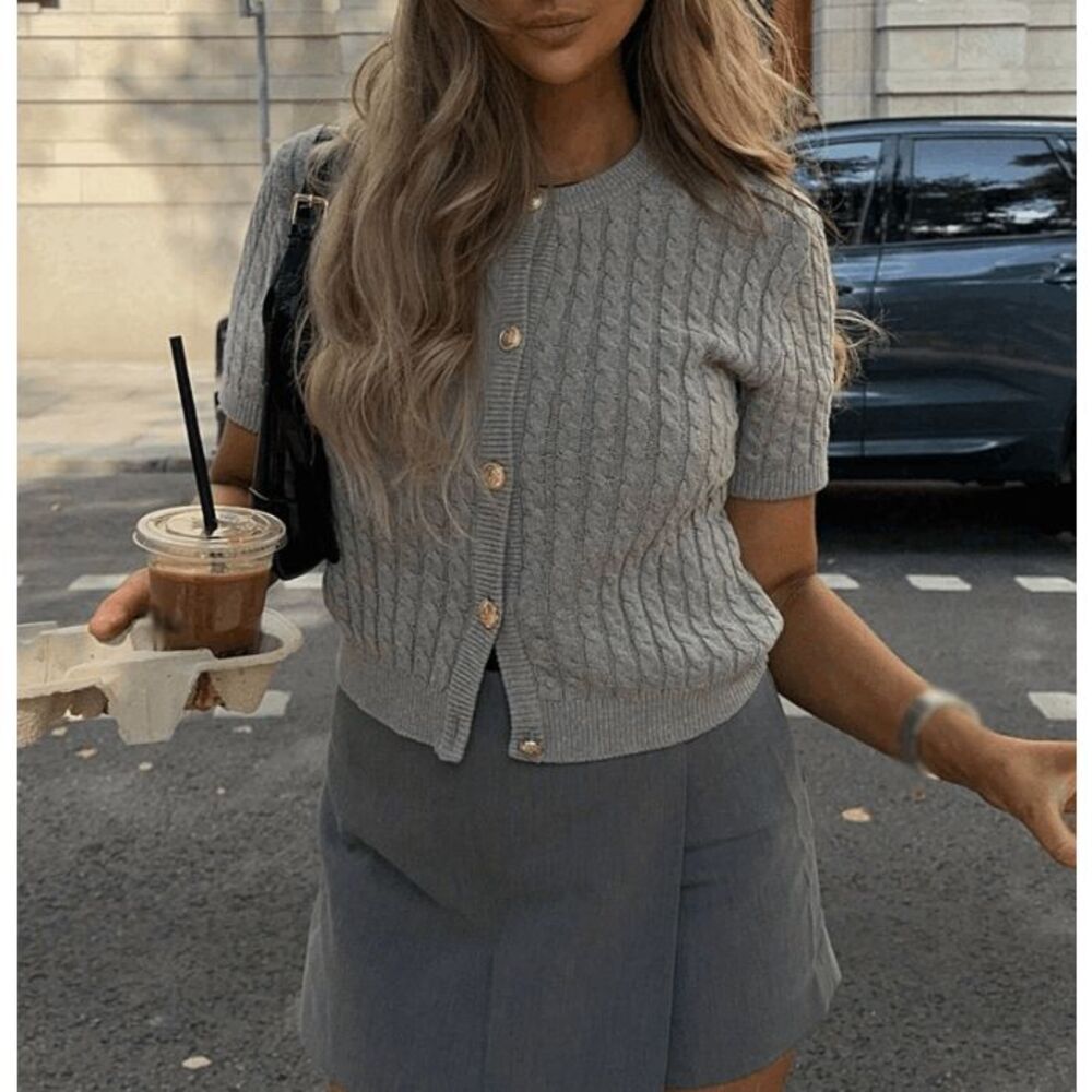 Grey Cable Knit Cardigan